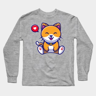 Cute Cat Sitting Cartoon Illustration Long Sleeve T-Shirt